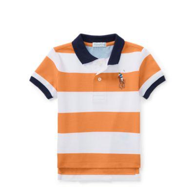 Ralph Lauren Striped Cotton Mesh Polo Shirt Thai Orange 6m