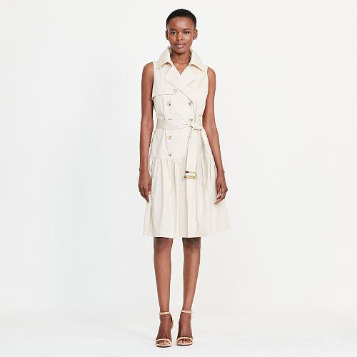 Ralph Lauren Lauren Stretch Cotton Trench Dress Stone