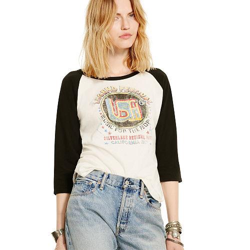 Ralph Lauren Denim & Supply Raglan Jersey Graphic Tee Black And Cream