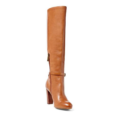 Ralph Lauren Lauren Valli Burnished Calfskin Boot Polo Tan