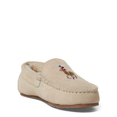 Ralph Lauren Markel Iii Suede Slipper Cream Suede W/multi Pp