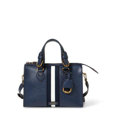 Ralph Lauren Small Stripe Leather Satchel Navy/wht Stripe