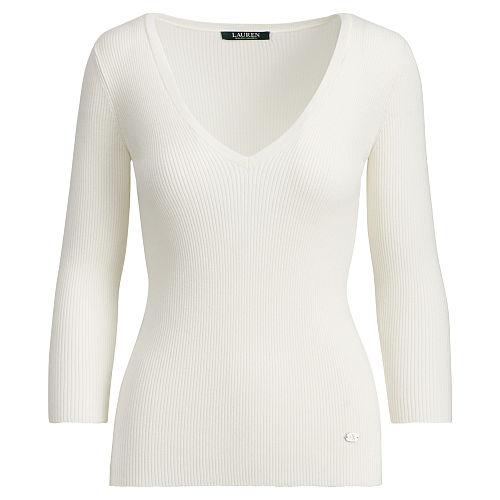 Ralph Lauren Lauren Petite Cotton-blend V-neck Sweater Herbal Milk