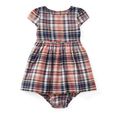 Ralph Lauren Plaid Cotton Dress & Bloomer Pink/navy Multi 3m