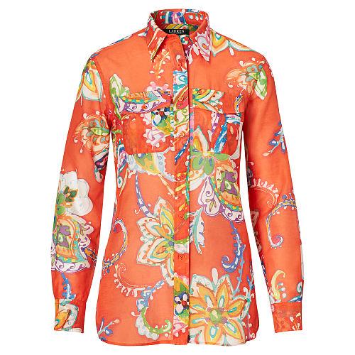 Ralph Lauren Lauren Cotton-silk Voile Shirt Orange Multi