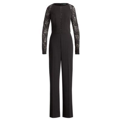 Ralph Lauren Lace-sleeve Jersey Jumpsuit Black/black