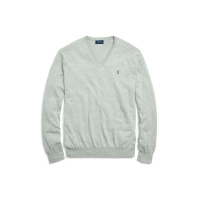 Ralph Lauren Slim Fit Cotton V-neck Sweater Patina Heather