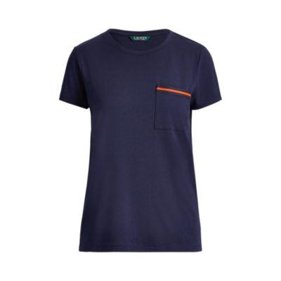 Ralph Lauren Striped Jersey Pocket Tee Navy