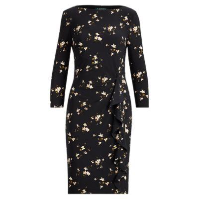 Ralph Lauren Ruffled Jersey Dress Black/blush/multi