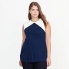 Ralph Lauren Lauren Woman Color-blocked Jersey Top Navy/antique Ivory
