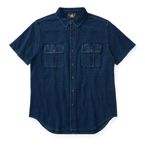 Ralph Lauren Rrl Indigo Cotton Mesh Workshirt Rinsed Blue Indigo