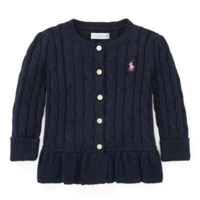 Ralph Lauren Cable Cotton Peplum Cardigan Hunter Navy 12m