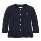 Ralph Lauren Cable Cotton Peplum Cardigan Hunter Navy 12m