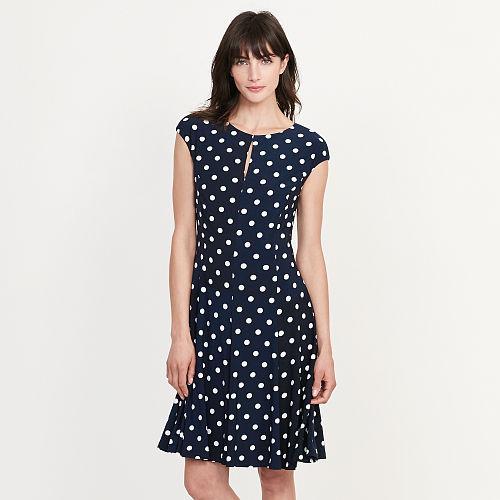 Ralph Lauren Lauren Petite Polka-dot Jersey Dress Lighthouse Navy/