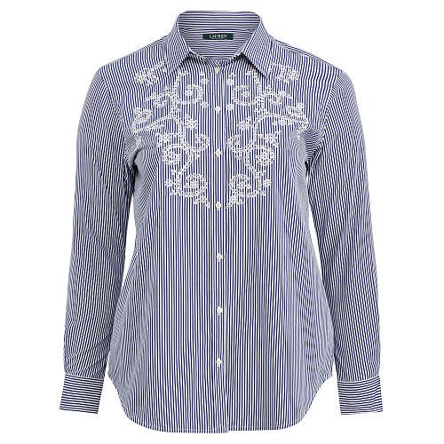 Ralph Lauren Lauren Woman Striped Eyelet Cotton Shirt Blue/white