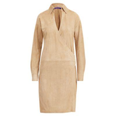 Ralph Lauren Aiden Suede Wrap Dress Tan
