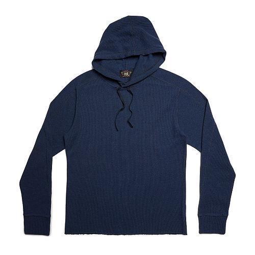 Ralph Lauren Rrl Waffle-knit Cotton Hoodie Belay Blue Heather