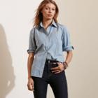 Ralph Lauren Lauren Petite Striped Cotton Dobby Shirt Blue/cream