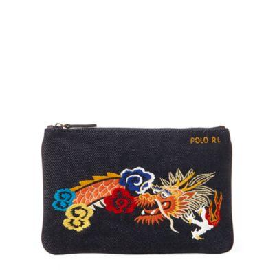Ralph Lauren Dragon Canvas Mini Zip Pouch Indigo Blu