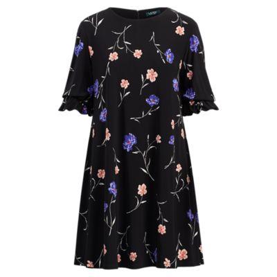 Ralph Lauren Floral-print Jersey Dress Black/blue/mlt 14p