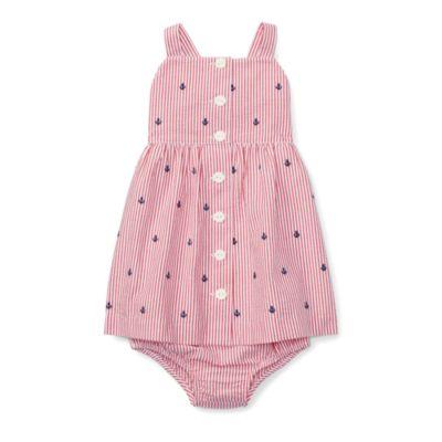 Ralph Lauren Seersucker Dress & Bloomer Red Multi 3m