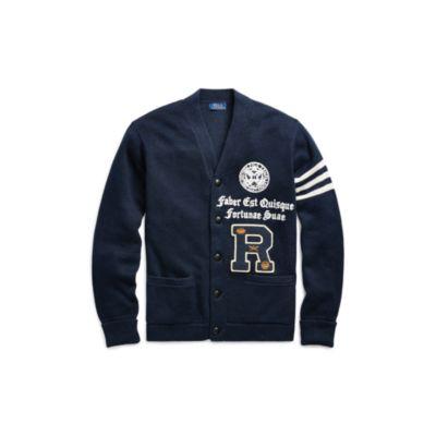 Ralph Lauren The Iconic Collegiate Cardigan Navy W/ Grey Stripe