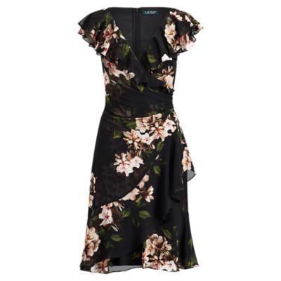 Ralph Lauren Floral-print Surplice Dress Blk/cream/multi