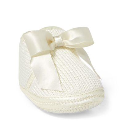 Ralph Lauren Addison Knit Slipper With Bow White Knit 0-6 Wks