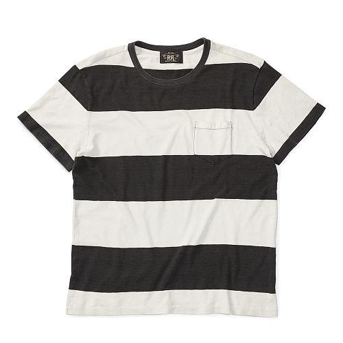 Ralph Lauren Rrl Indigo Cotton Pocket T-shirt Black Indigo Greige