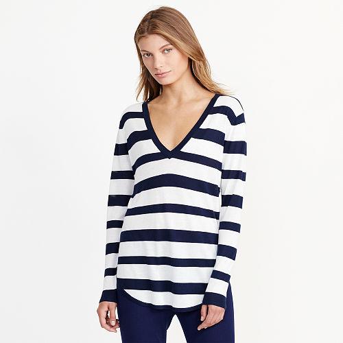 Ralph Lauren Lauren Striped Silk-blend Sweater Navy/antique Ivory