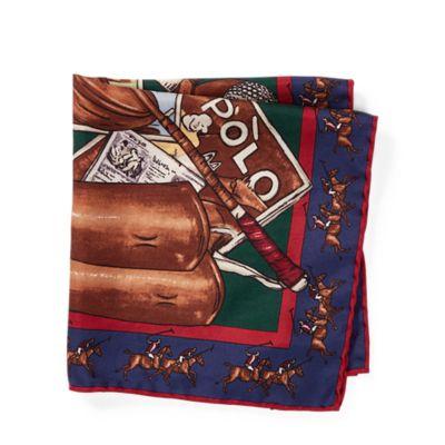 Ralph Lauren Equestrian Silk Pocket Square Navy/green