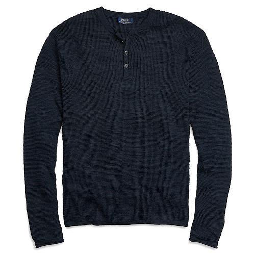 Polo Ralph Lauren Custom Fit Cotton-linen Henley Deep Blue