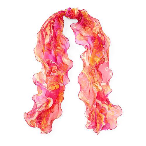 Ralph Lauren Lauren Ruffled Silk Chiffon Scarf Bold Pink