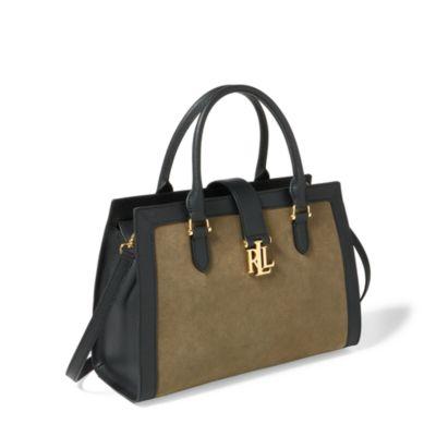 Ralph Lauren Suede Brigitte Two-tone Tote Olive/black