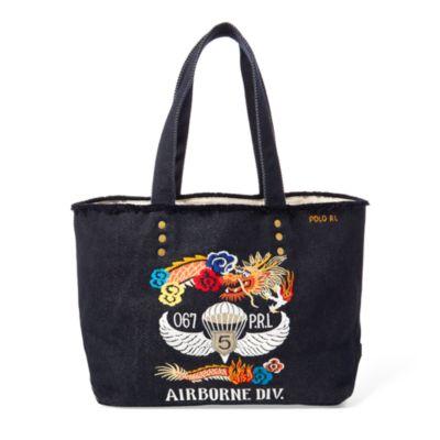 Ralph Lauren Dragon-embroidered Canvas Tote Indigo Blu