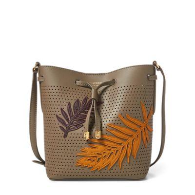 Ralph Lauren Leaf Debby Ii Drawstring Bag Taupe/eggplant/saffron