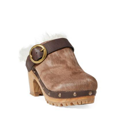 Ralph Lauren Jadyn Shearling-haircalf Clog Brown