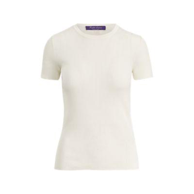 Ralph Lauren Ribbed Silk Crewneck T-shirt Cream