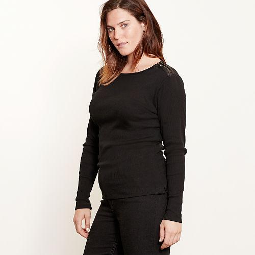 Ralph Lauren Lauren Woman Cotton Zip-shoulder Top Black