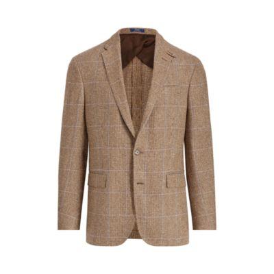 Ralph Lauren Polo Tick-weave Suit Jacket Brown And Tan W Blue
