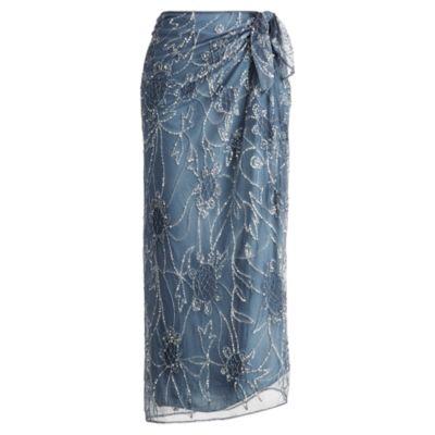 Ralph Lauren Beaded Tulle Wrap Skirt Blue Multi