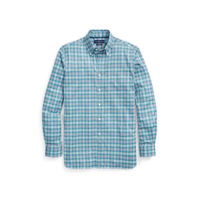 Ralph Lauren Classic Fit Plaid Poplin Shirt Diver Green/gold Multi