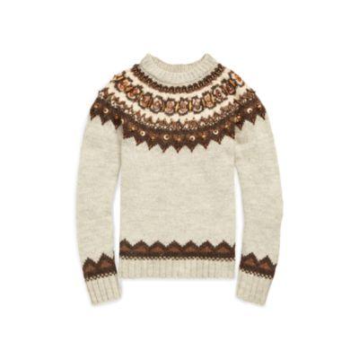 Ralph Lauren Beaded Fair Isle Sweater Tan Multi