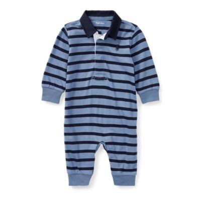 Ralph Lauren Striped Cotton Rugby Coverall Capri Blue/hunter Navy 9m