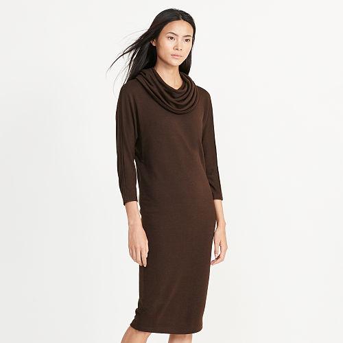Ralph Lauren Lauren Cowlneck Jersey Dress Brown