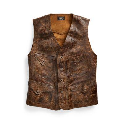 Ralph Lauren Distressed Leather Vest Brown
