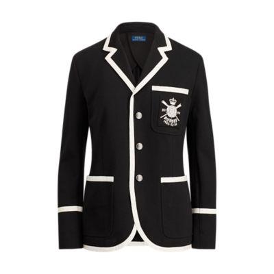 Ralph Lauren Embroidered Knit Cotton Blazer Polo Black
