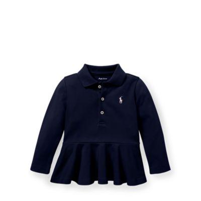 Ralph Lauren Cotton Mesh Peplum Polo Shirt French Navy 3m