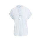 Ralph Lauren Ruffled Stretch Cotton Top Whisper Blue