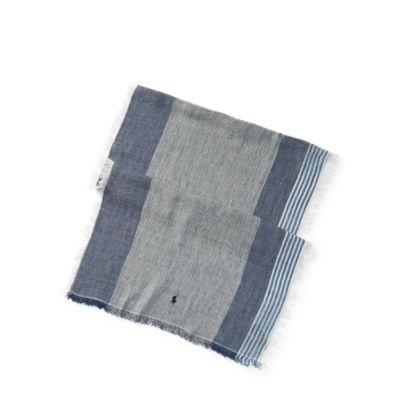 Ralph Lauren Striped Linen Scarf Newport Navy